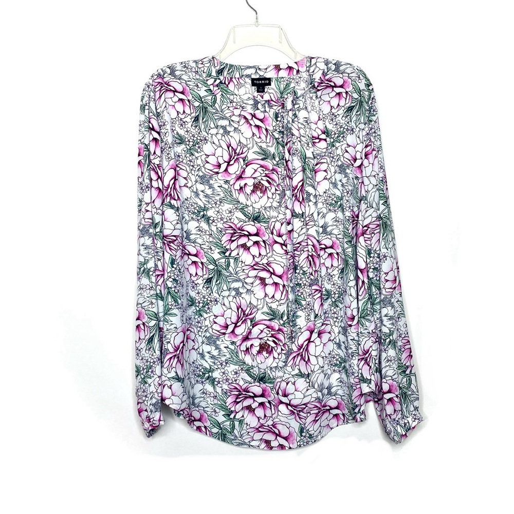 Torrid Georgette Bow Tie Blouse 1X Floral - Picture 3 of 10